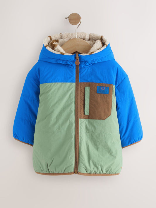 Blue/Green Reversible Borg Jacket (3mths-7yrs)