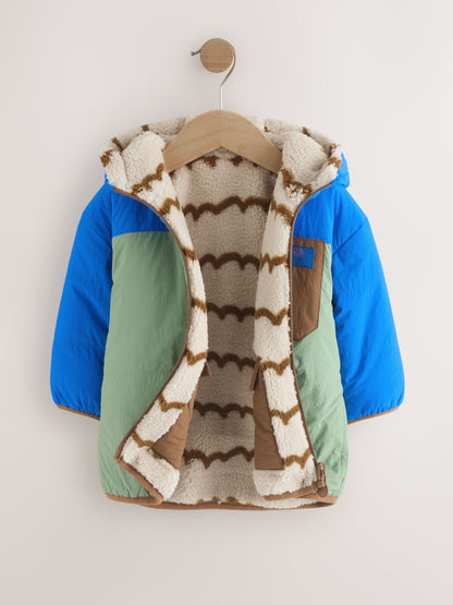 Blue/Green Reversible Borg Jacket (3mths-7yrs)