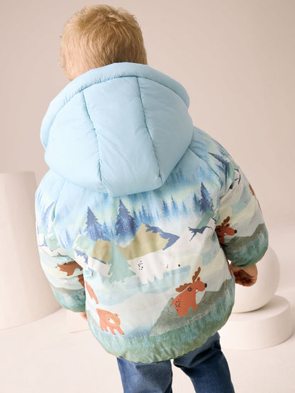 Green Scene Print Padded Coat (3mths-7yrs)