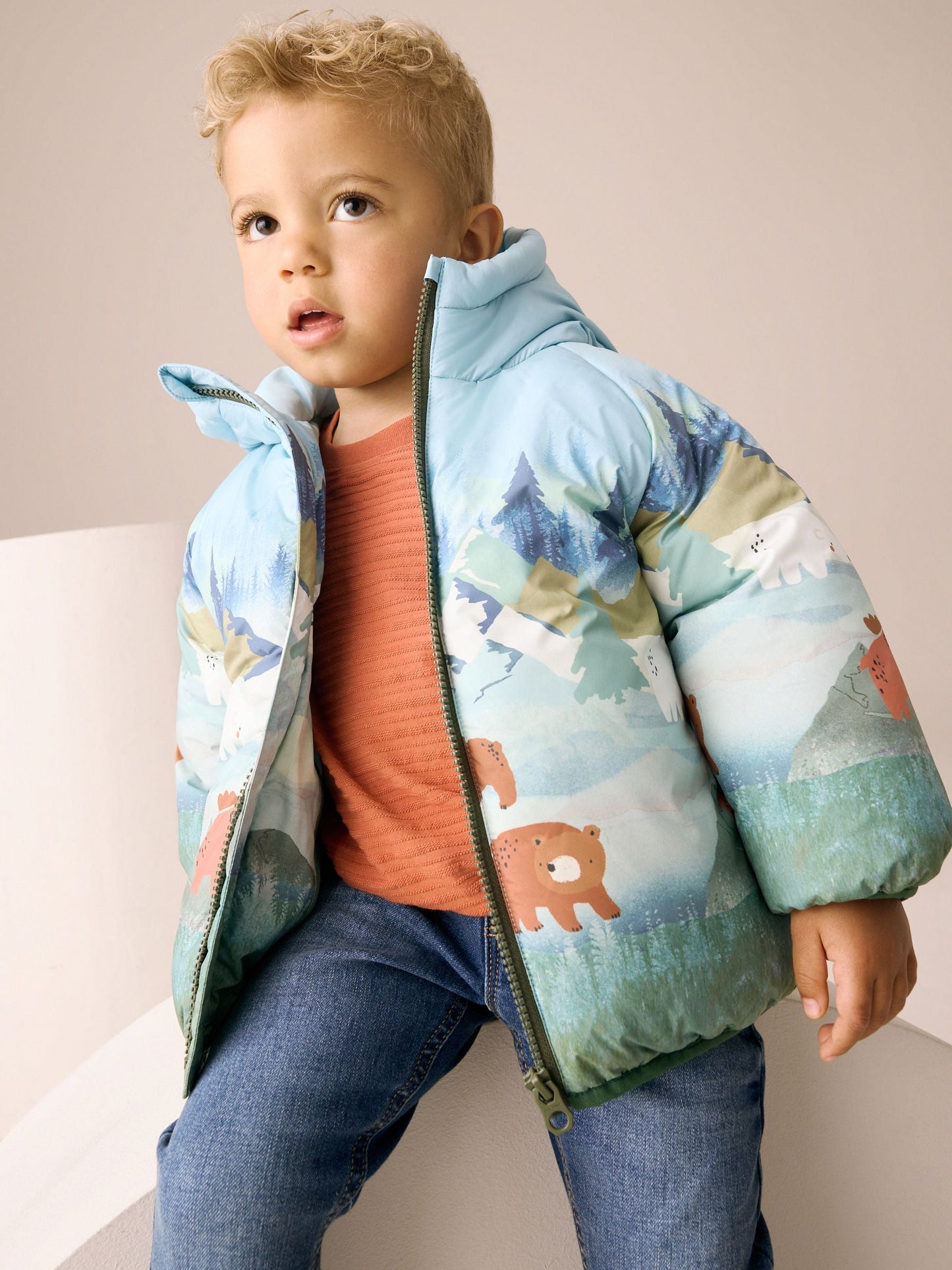 Green Scene Print Padded Coat (3mths-7yrs)