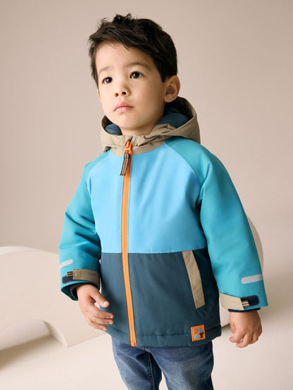 Navy/Turquoise Waterproof Warm Padded Coat (3mths-7yrs)