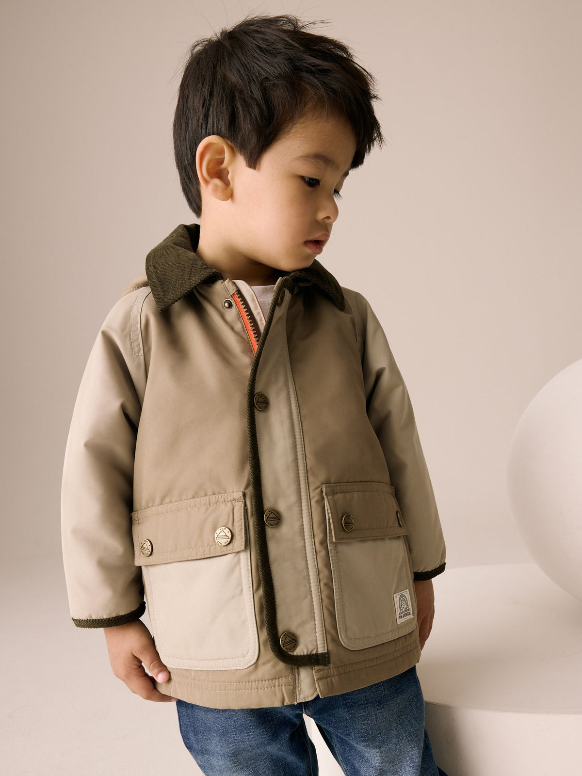 Neutral Brown Hooded Cord Collar Shower Resistant Coat (3mths-7yrs) - image 1