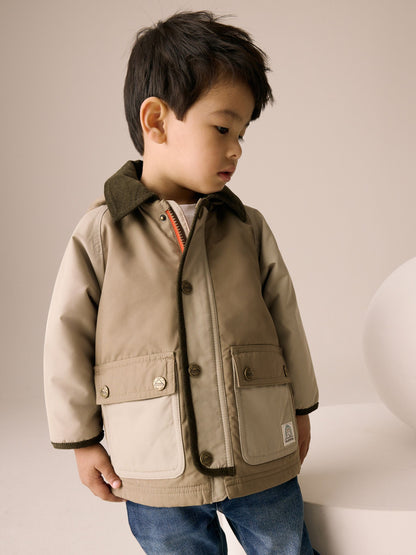 Neutral Brown Hooded Cord Collar Shower Resistant Coat (3mths-7yrs) - image 1