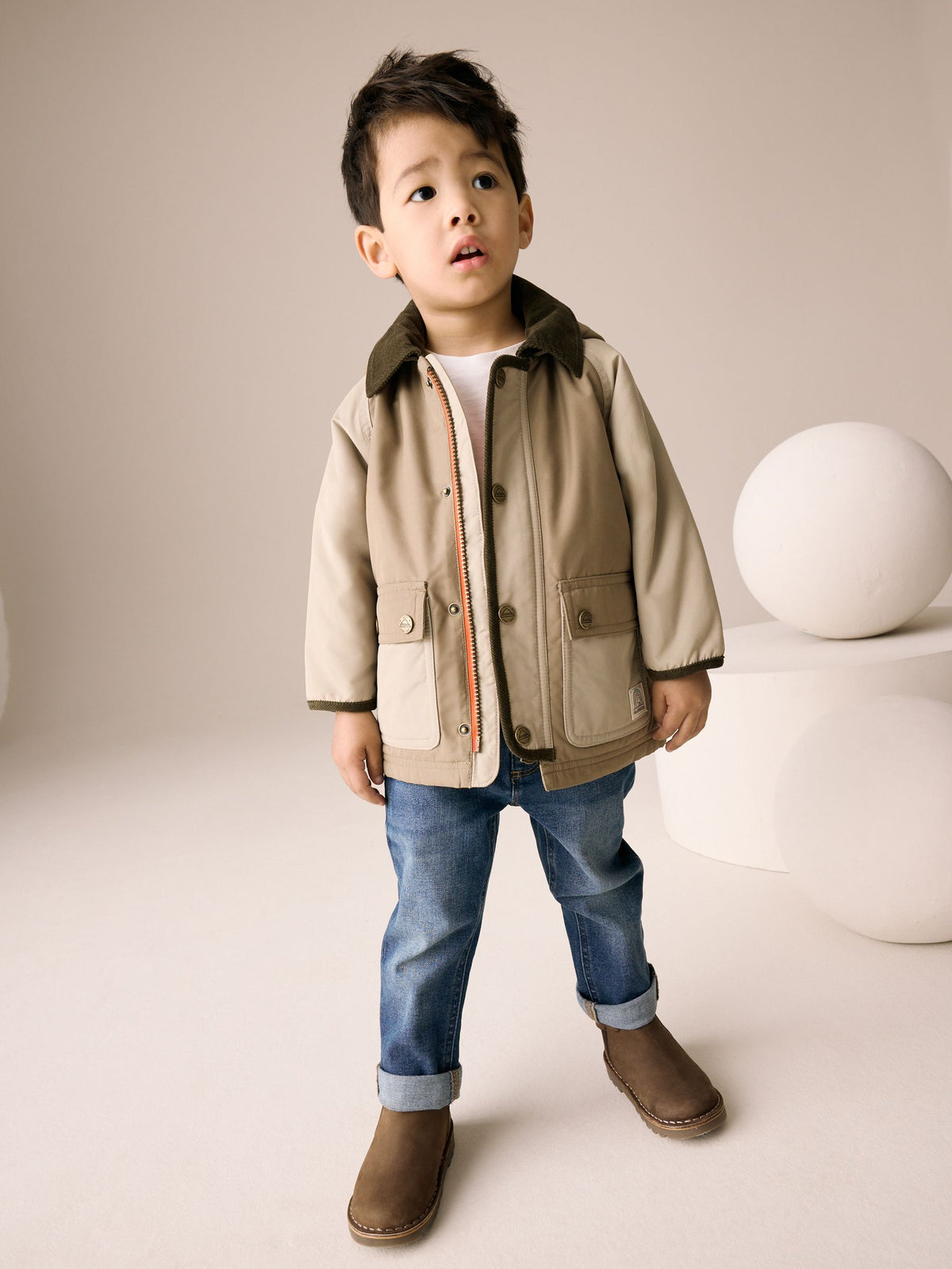 Neutral Brown Hooded Cord Collar Shower Resistant Coat (3mths-7yrs) - image 2