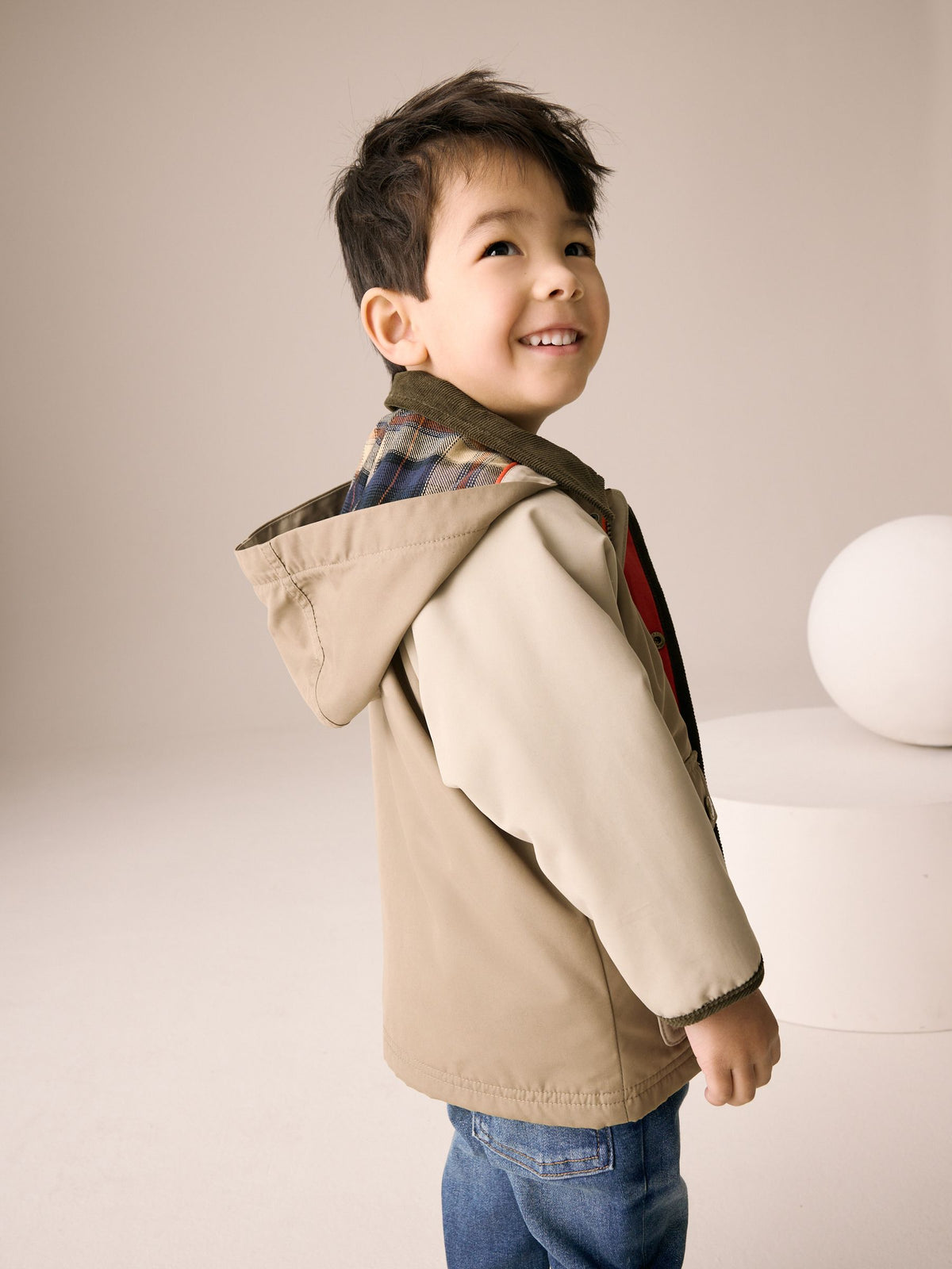 Neutral Brown Hooded Cord Collar Shower Resistant Coat (3mths-7yrs) - image 3