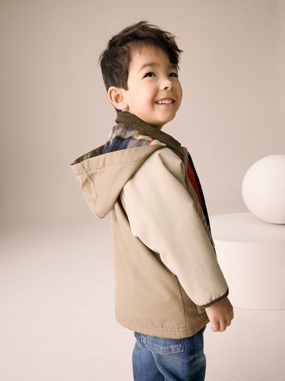 Neutral Brown Hooded Cord Collar Shower Resistant Coat (3mths-7yrs) - image 3