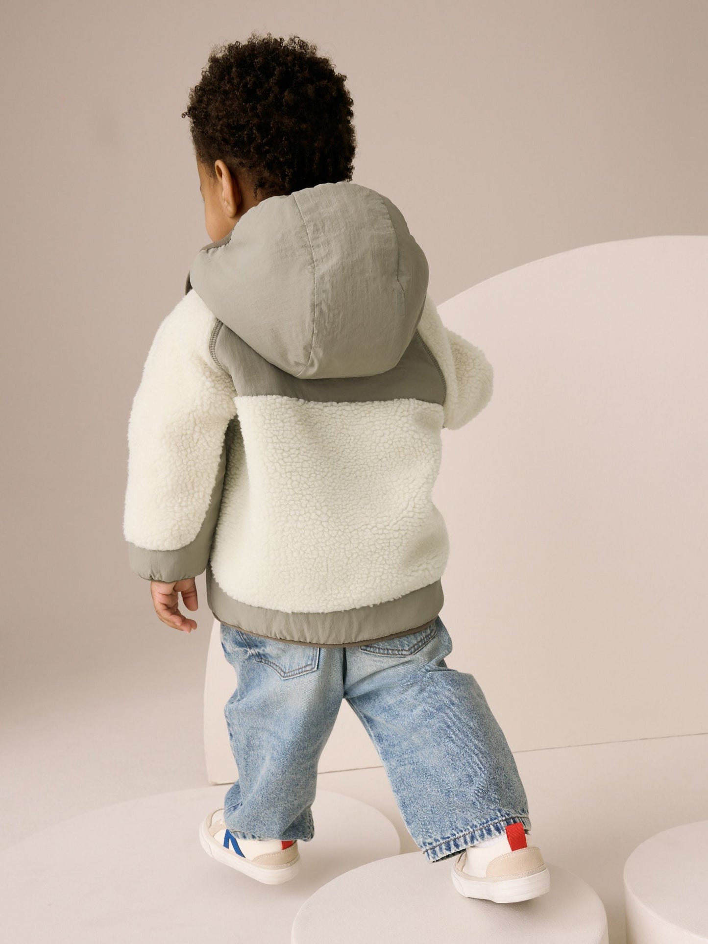 Khaki/Cream Colourblock Borg Jacket (3mths-7yrs)