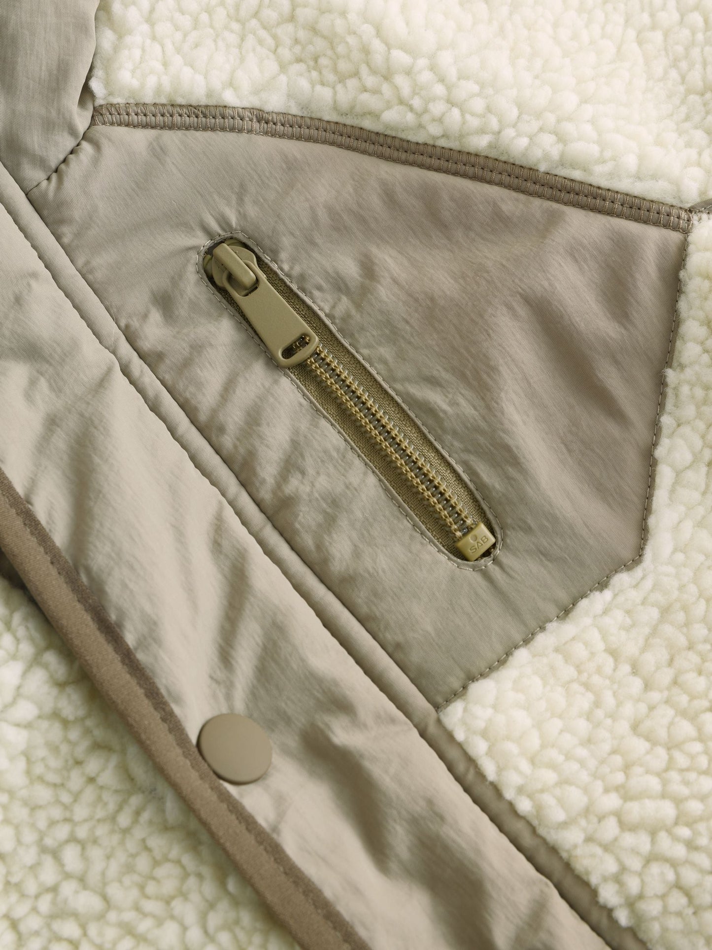 Khaki/Cream Colourblock Borg Jacket (3mths-7yrs)