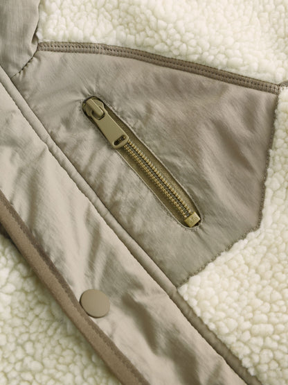 Khaki/Cream Colourblock Borg Jacket (3mths-7yrs)