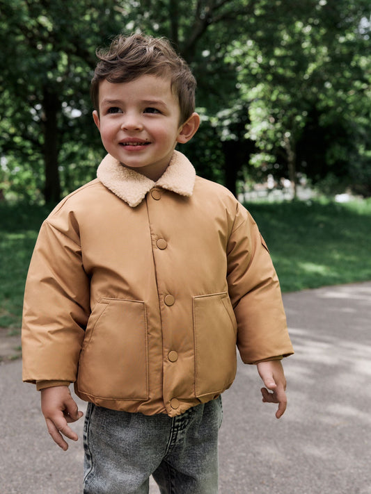 Tan Brown Borg Collared Padded Coat (3mths-7yrs)