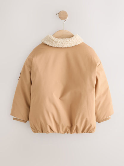 Tan Brown Borg Collared Padded Coat (3mths-7yrs)