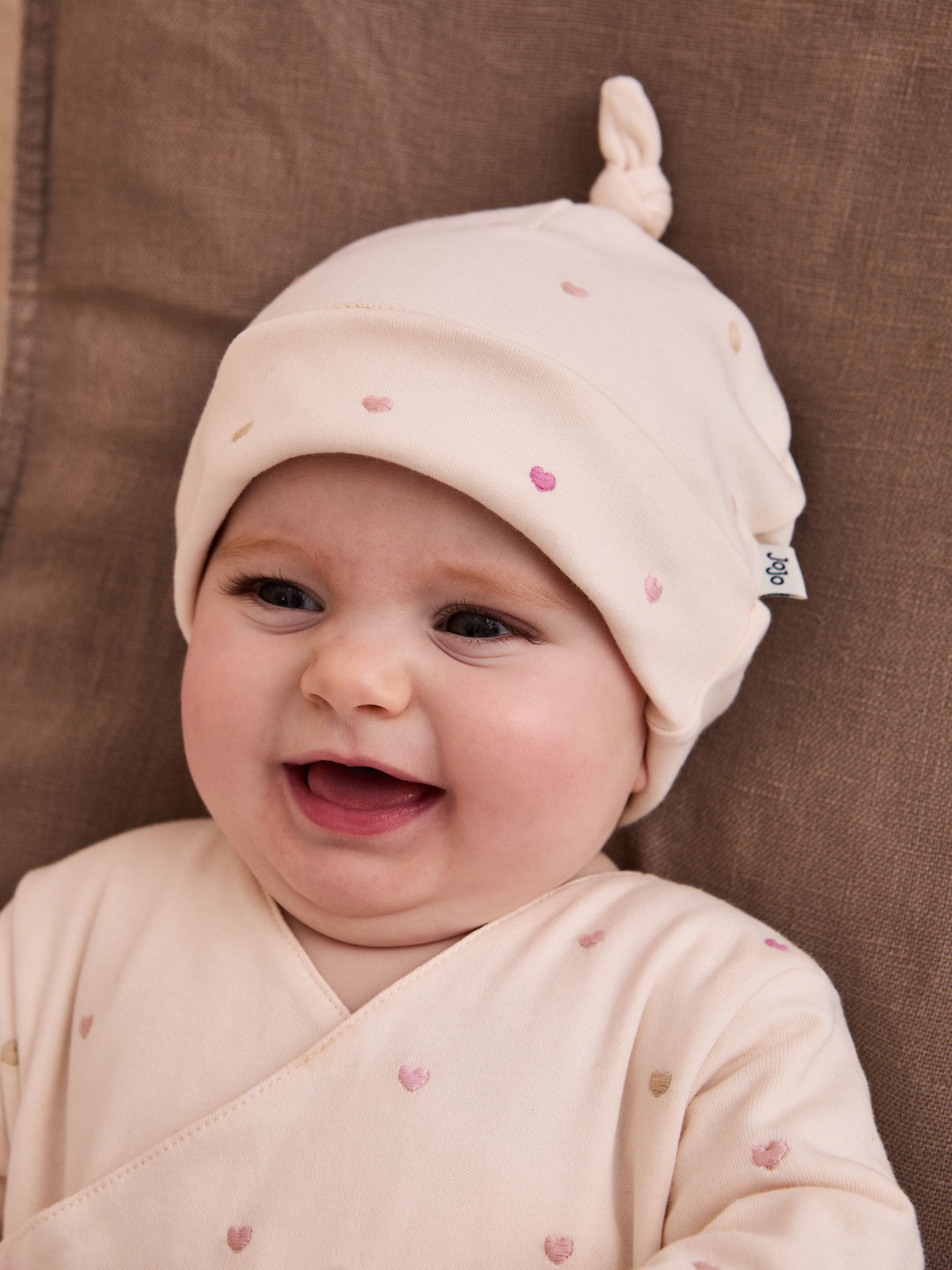 JoJo Maman Bébé Cream Heart Embroidered Cotton 2-Piece Sleepsuit and Hat Set image 2
