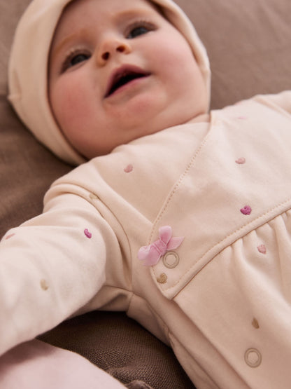 JoJo Maman Bébé Cream Heart Embroidered Cotton 2-Piece Sleepsuit and Hat Set image 3