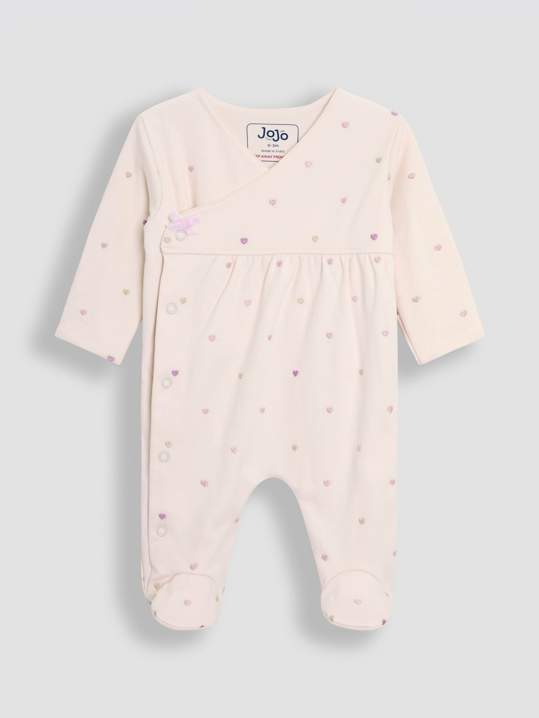 JoJo Maman Bébé Cream Heart Embroidered Cotton 2-Piece Sleepsuit and Hat Set image 5