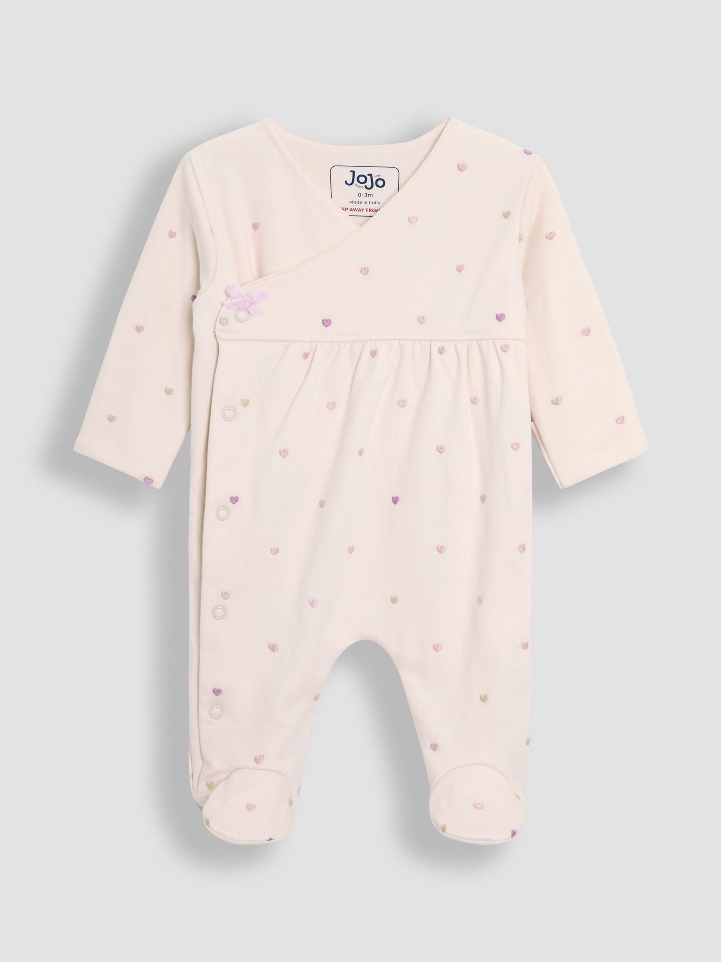 JoJo Maman Bébé Cream Heart Embroidered Cotton 2-Piece Sleepsuit and Hat Set image 5