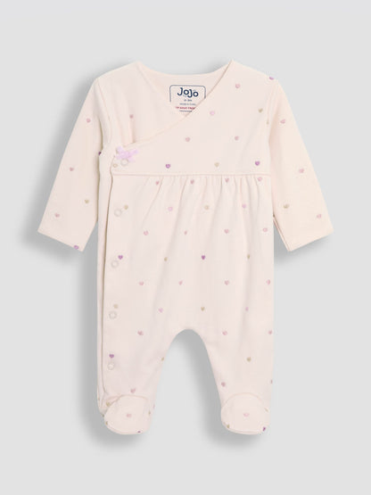 JoJo Maman Bébé Cream Heart Embroidered Cotton 2-Piece Sleepsuit and Hat Set image 5