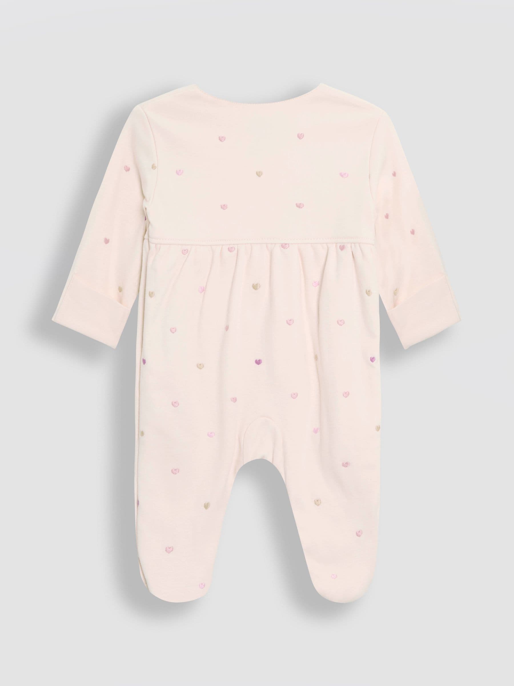JoJo Maman Bébé Cream Heart Embroidered Cotton 2-Piece Sleepsuit and Hat Set image 6