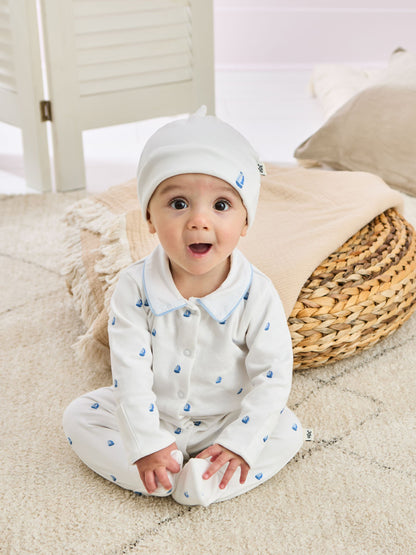 JoJo Maman Bébé White Cotton 2-Piece Embroidered Sleepsuit and Hat Set image 2