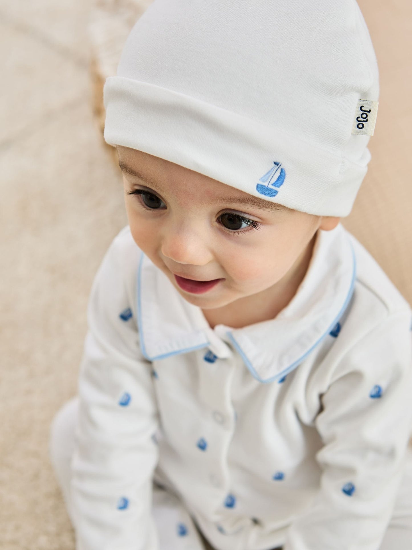 JoJo Maman Bébé White Cotton 2-Piece Embroidered Sleepsuit and Hat Set image 3