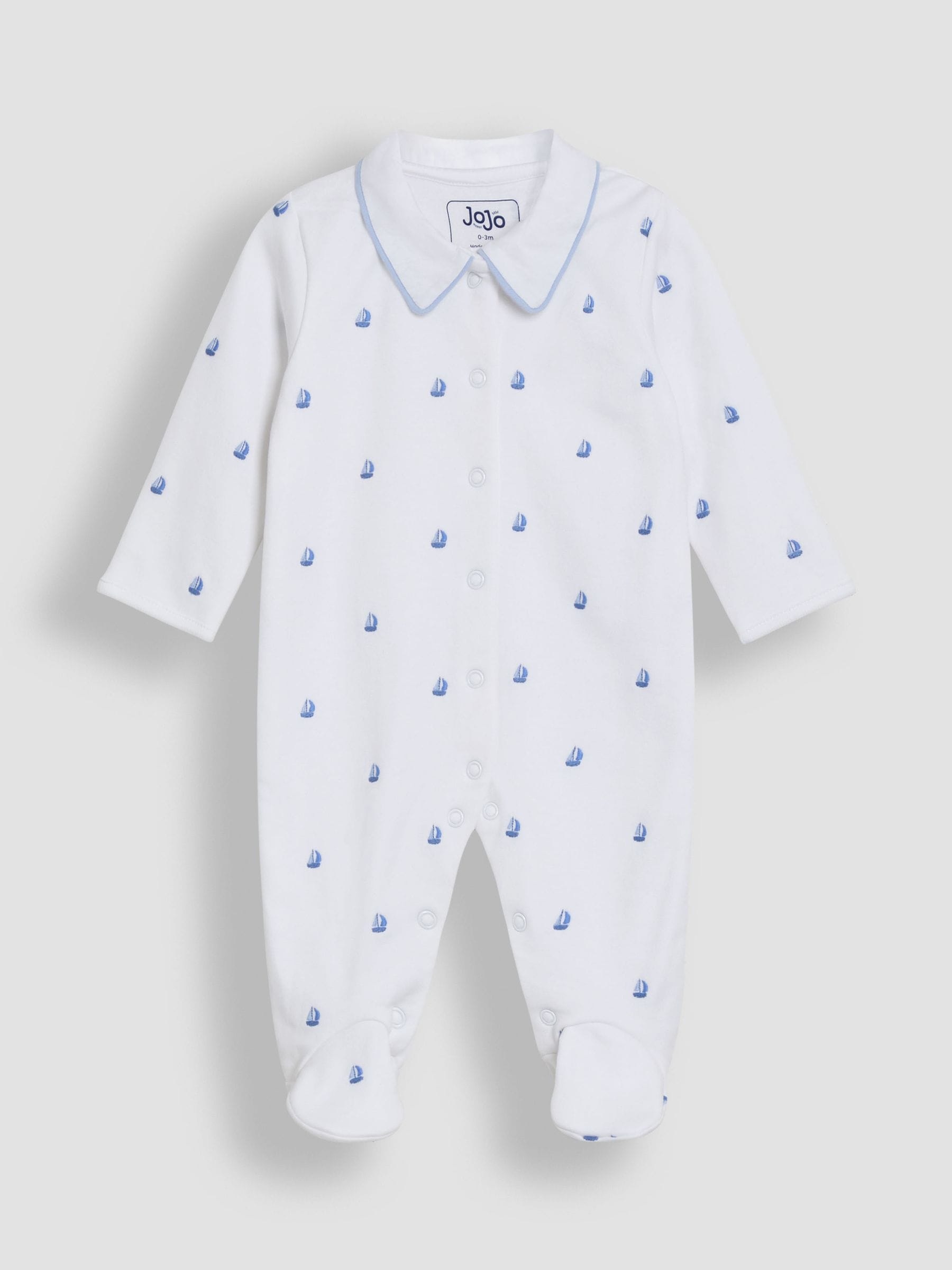 JoJo Maman Bébé White Cotton 2-Piece Embroidered Sleepsuit and Hat Set image 5