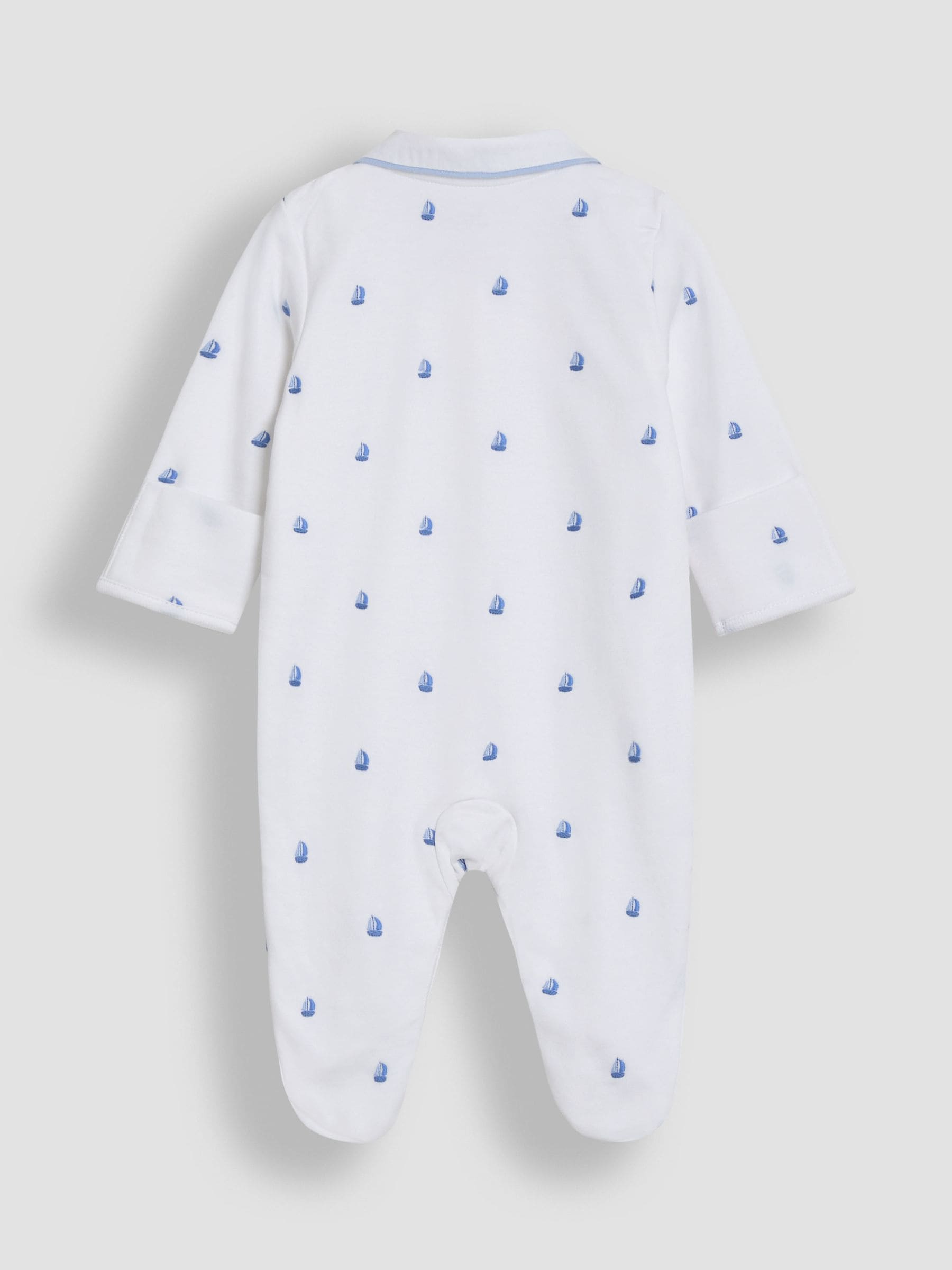 JoJo Maman Bébé White Cotton 2-Piece Embroidered Sleepsuit and Hat Set image 6