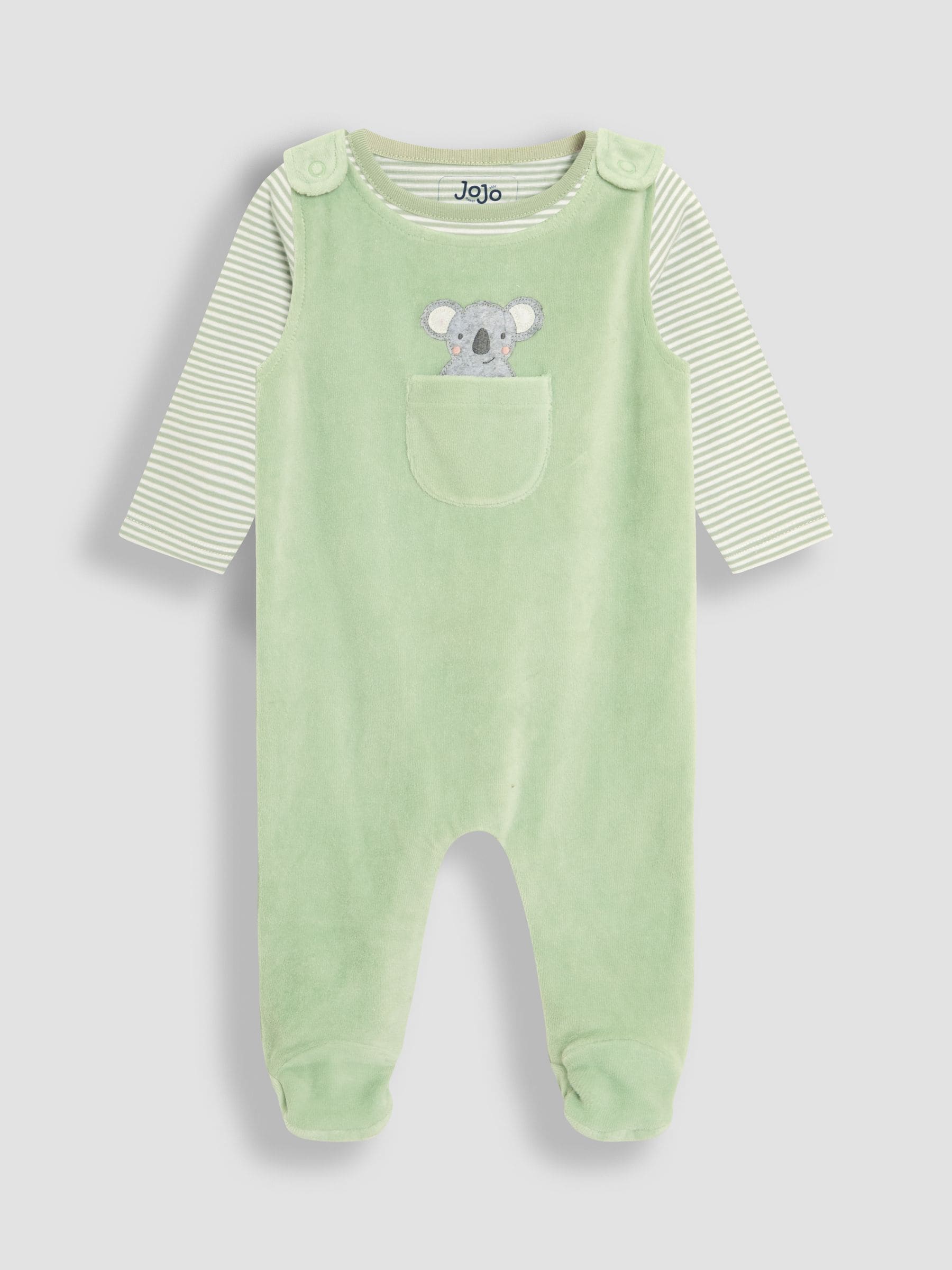 JoJo Maman Bébé Green Cotton Footed 2-Piece Dungarees Set image 1