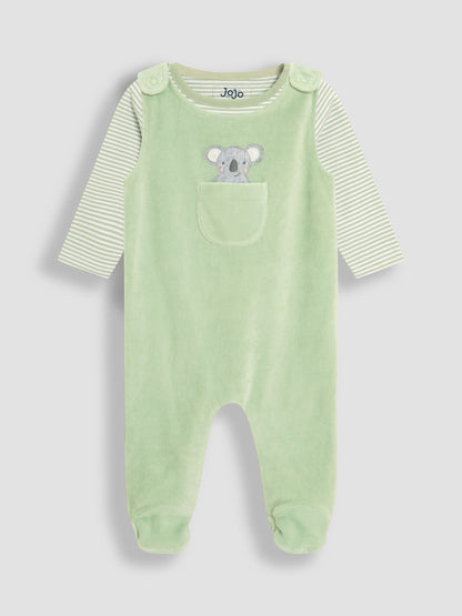 JoJo Maman Bébé Green Cotton Footed 2-Piece Dungarees Set image 1