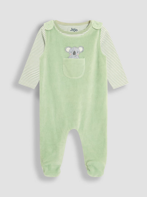 JoJo Maman Bébé Green Cotton Footed 2-Piece Dungarees Set image 1