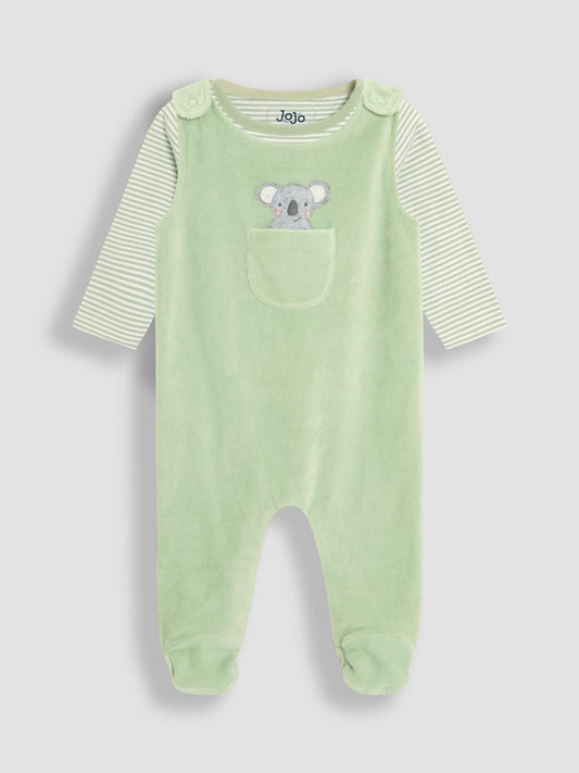 JoJo Maman Bébé Green Cotton Footed 2-Piece Dungarees Set image 1