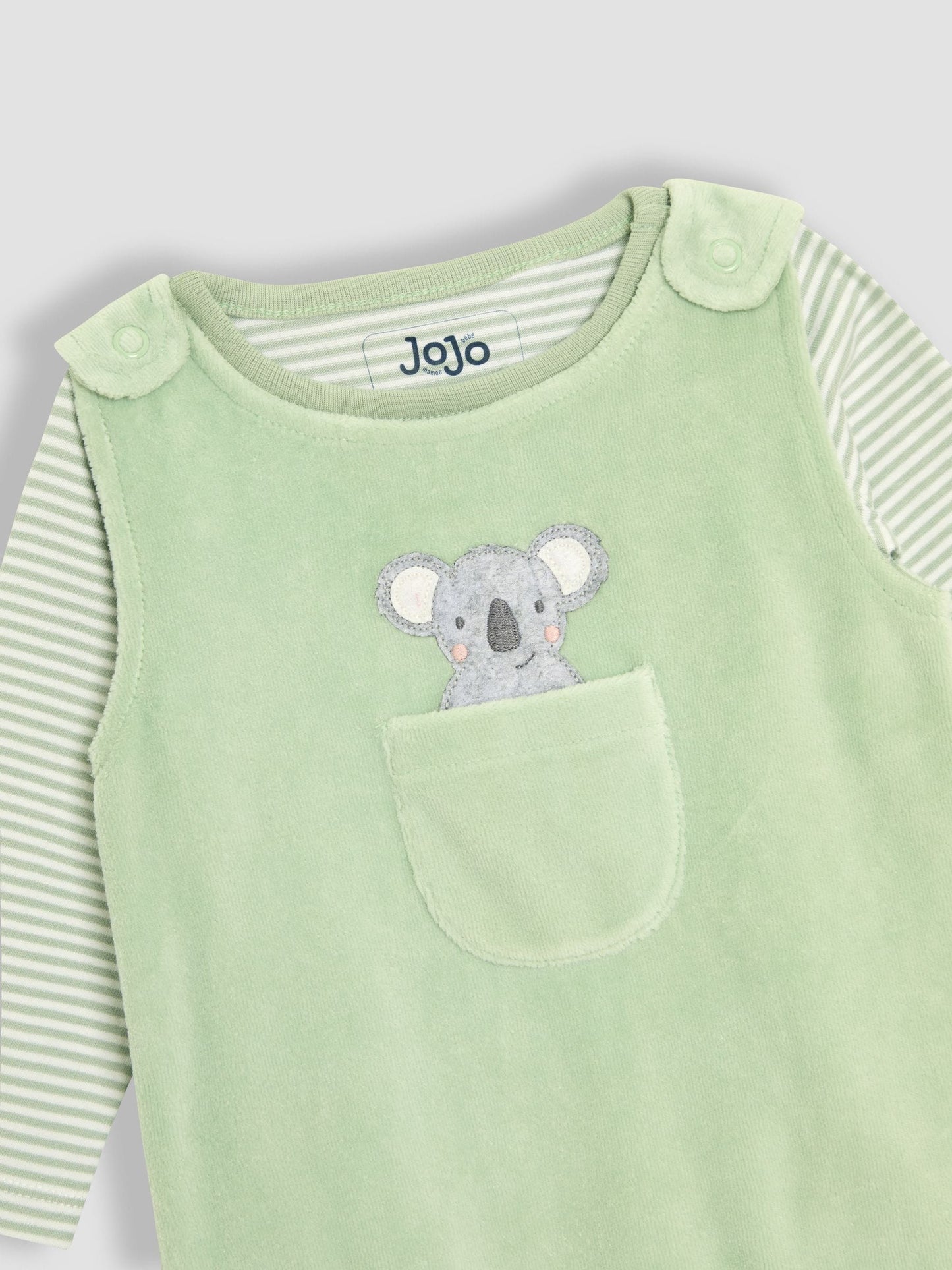 JoJo Maman Bébé Green Cotton Footed 2-Piece Dungarees Set image 2