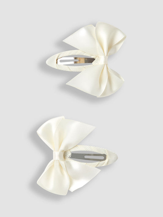 JoJo Maman Bébé Cream Bow Hair Clips 2 Pack image 1
