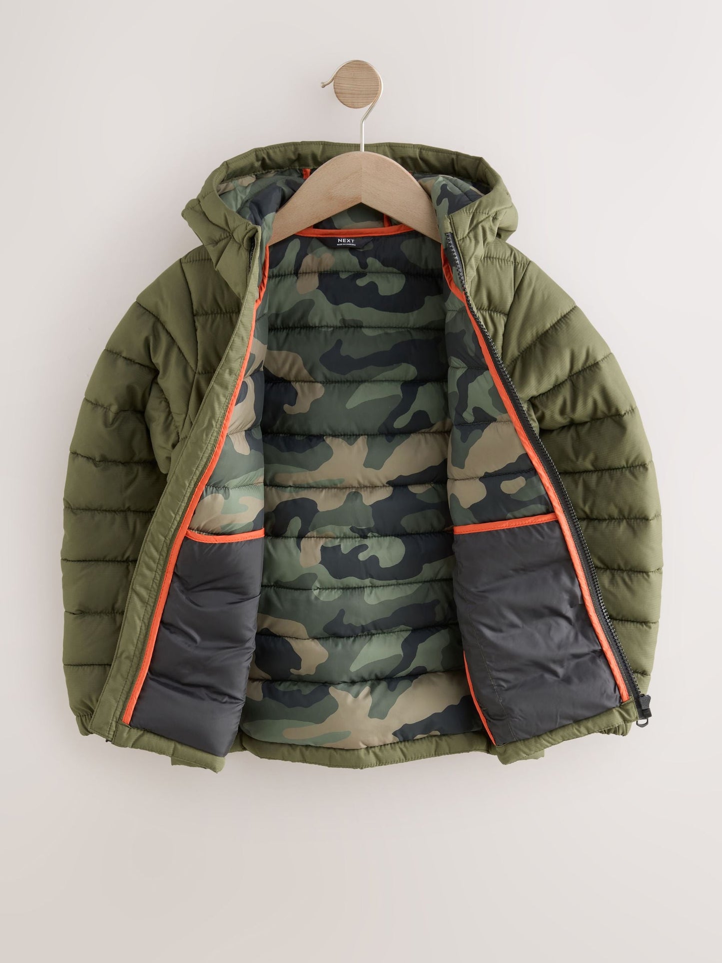 Khaki Green Quilted Midweight Hooded Jacket (3-17yrs)