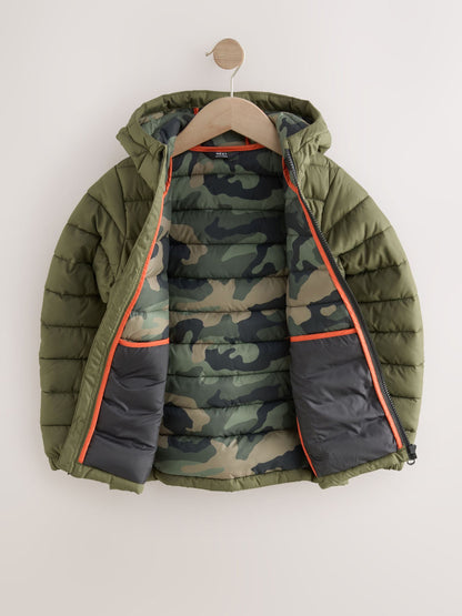 Khaki Green Quilted Midweight Hooded Jacket (3-17yrs)