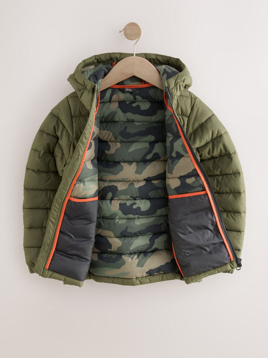 Khaki Green Quilted Midweight Hooded Jacket (3-17yrs)