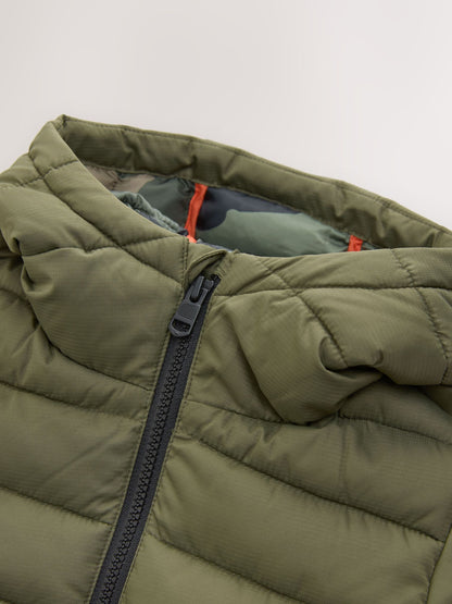 Khaki Green Quilted Midweight Hooded Jacket (3-17yrs)