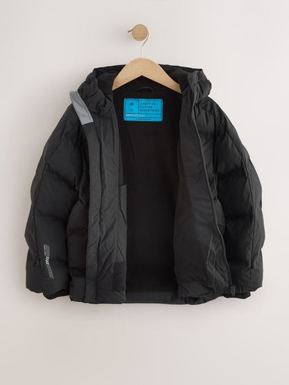 Black Shower Resistant Microfleece Lined Padded Coat (3-17yrs)