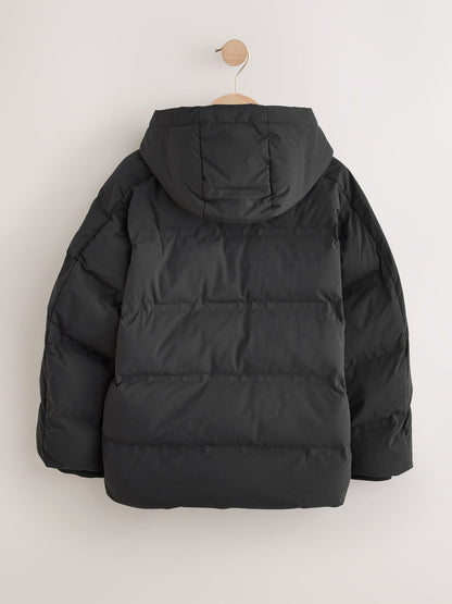 Black Shower Resistant Microfleece Lined Padded Coat (3-17yrs)