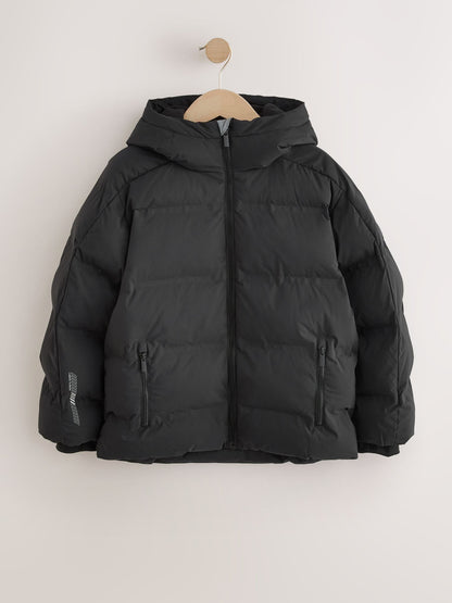 Black Shower Resistant Microfleece Lined Padded Coat (3-17yrs)