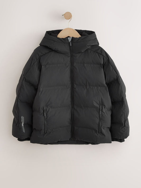 Black Shower Resistant Microfleece Lined Padded Coat (3-17yrs)