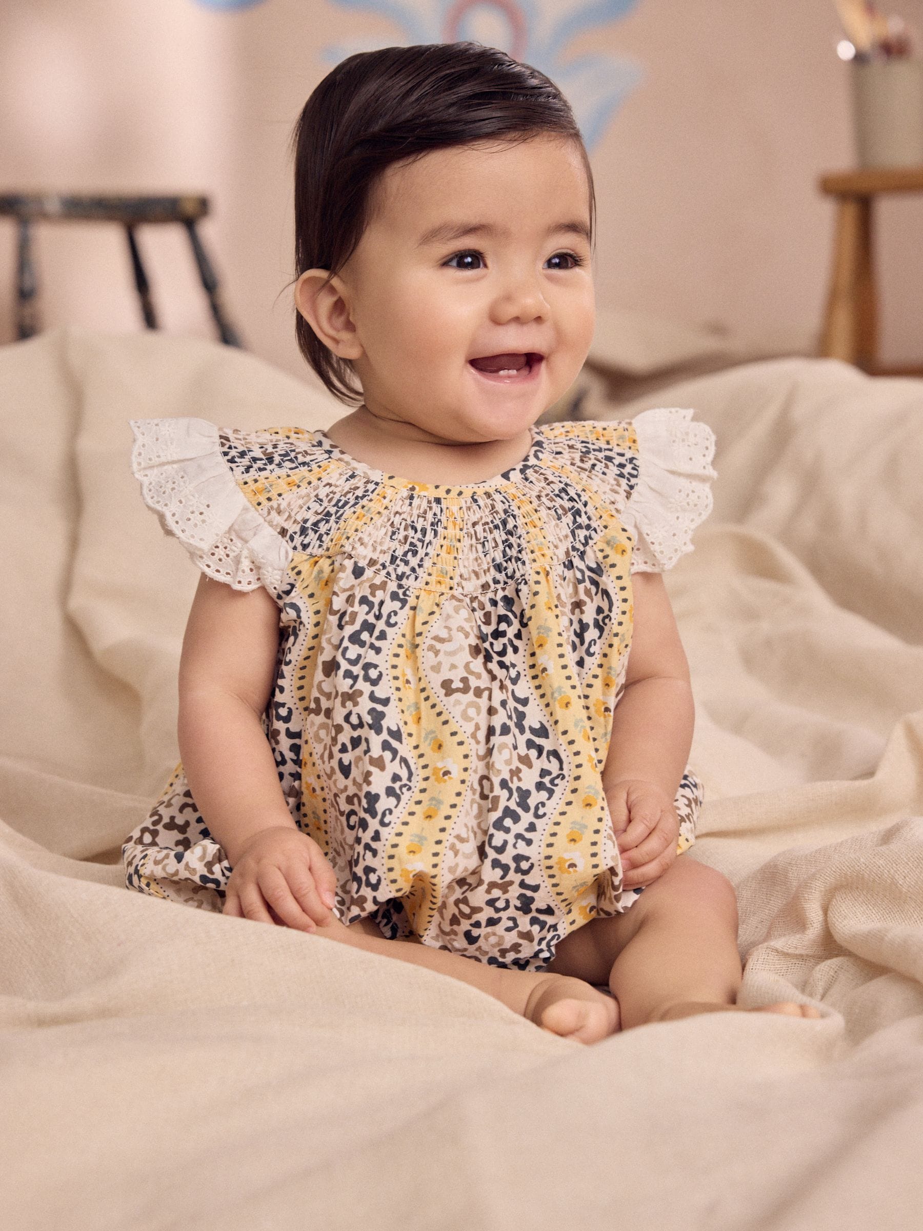 Brown Patterned Cath Kidston Cotton Printed Baby Broderie Romper image 1