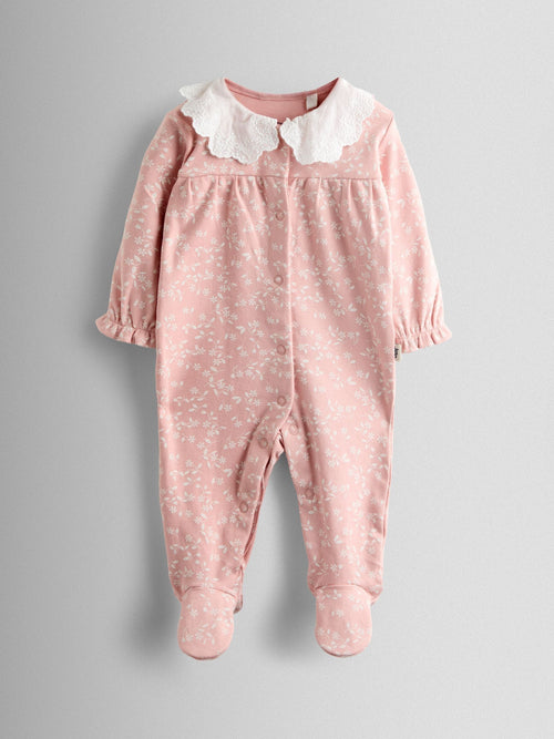JoJo Maman Bébé Pink Ditsy Floral Cotton Sleepsuit image 1