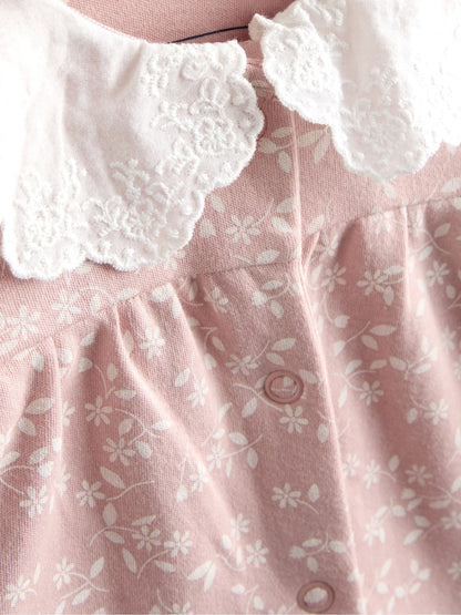 JoJo Maman Bébé Pink Ditsy Floral Organic Cotton Sleepsuit image 5