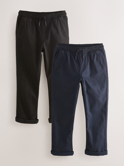 Dsiney Kidz - Black/Navy Rib Waist Pull-On Trousers 2 Pack (3-16yrs) image 1