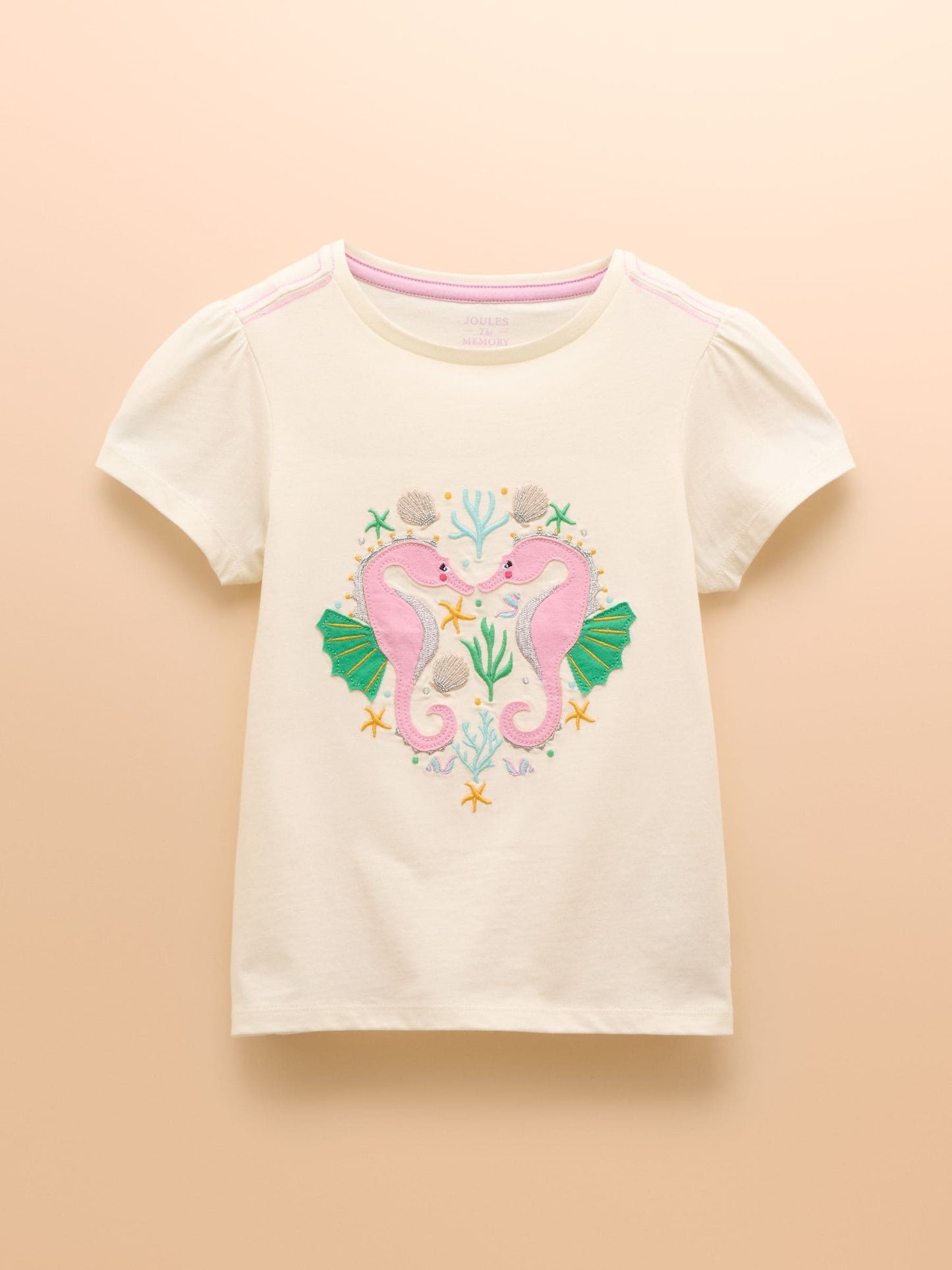 Joules Girls' Astra Cream Seahorse Applique Cotton T-Shirt image 1