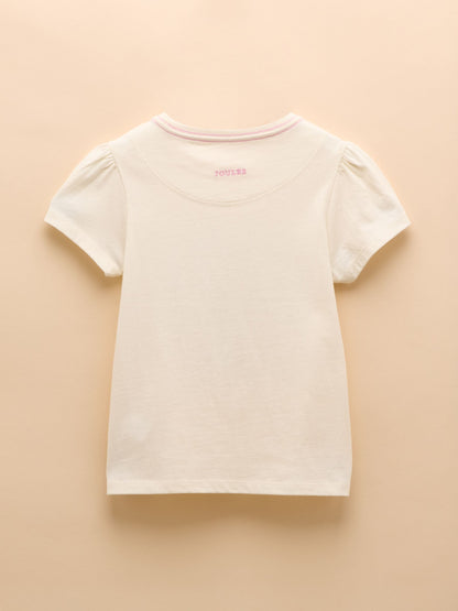 Joules Girls' Astra Cream Seahorse Applique Cotton T-Shirt image 2