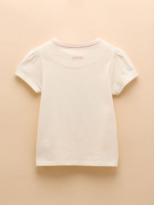 Joules Girls' Astra Cream Seahorse Applique Cotton T-Shirt image 2