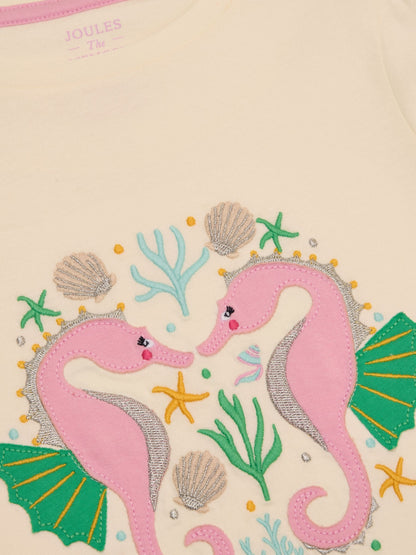 Joules Girls' Astra Cream Seahorse Applique Cotton T-Shirt image 3