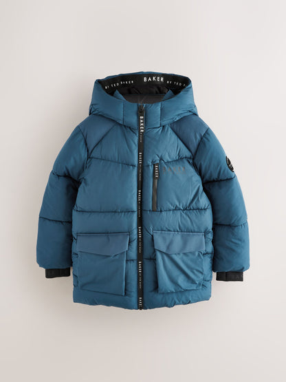 Baker by Ted Baker Blue Shower Resistant Midlength Padded Coat image 11