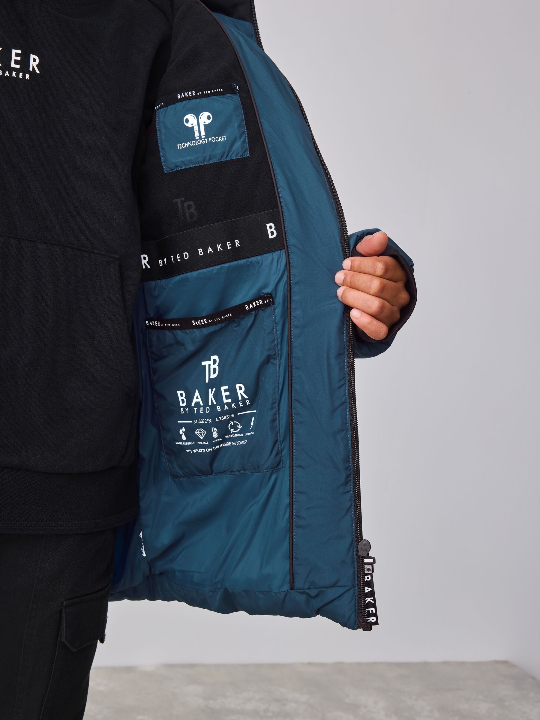 Baker by Ted Baker Blue Shower Resistant Midlength Padded Coat image 6