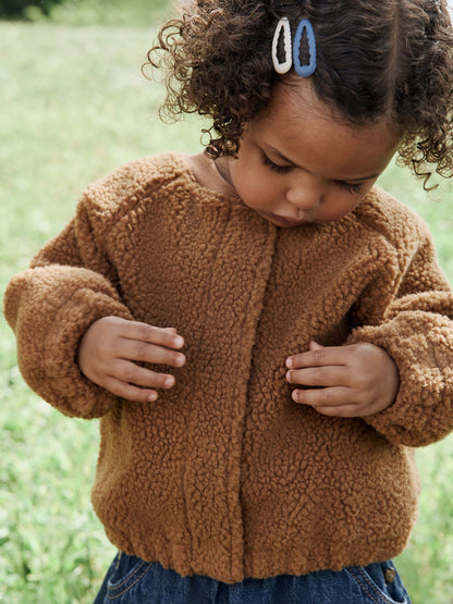Brown Sausage Dog Borg Fleece Bomber Jacket (3mths-8yrs)